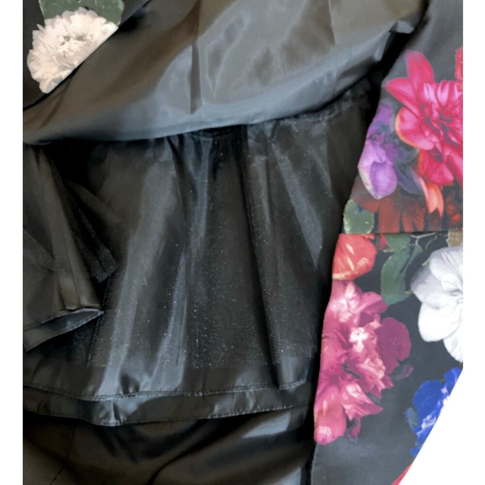 Xscape Women's Dress Size 6 Black Sheer Pink Floral Hi Lo Skirt Sleeveless - Picture 5 of 6